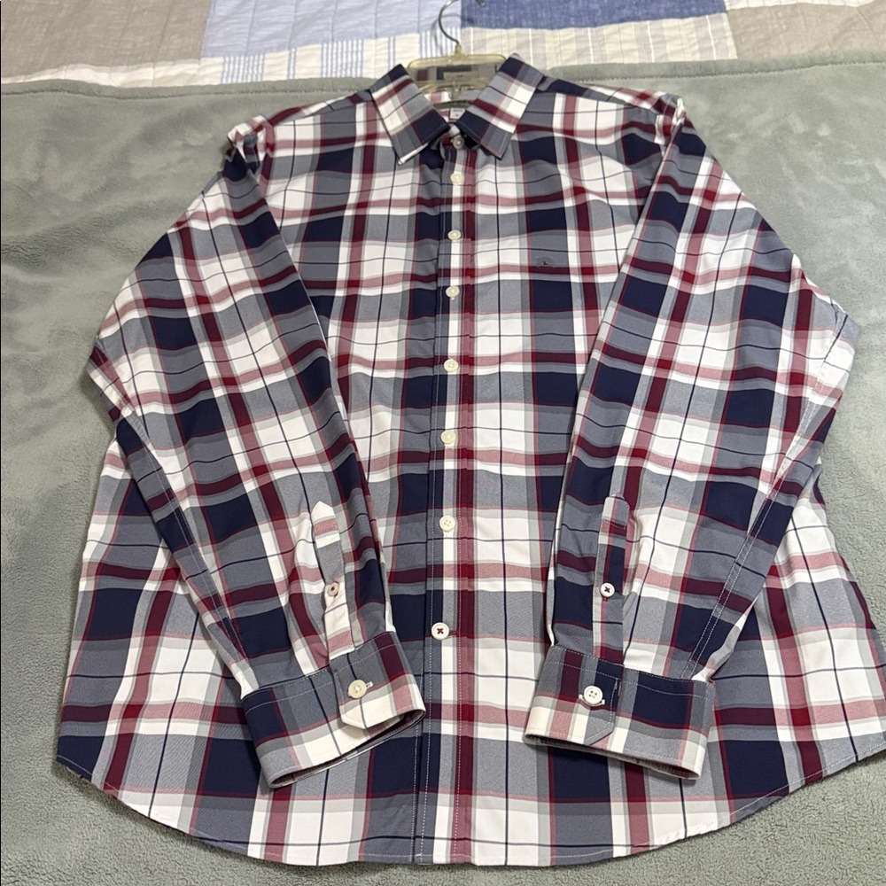 Express Slim Fit Plaid Shirt in Red, Blue, and White